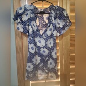 Express Navy and White Floral Blouse
